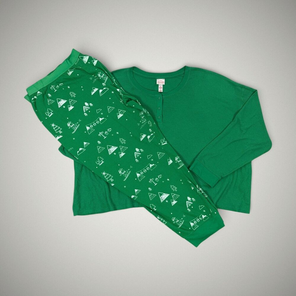 Wondershop Women's Pajama Set Green Thermal Knit Waffle Weave Winter Sz 4X